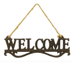 Welcome Metal Wall Hanger Hanging Wall Sign 8.5" x 3" x .25" - Picture 1 of 1