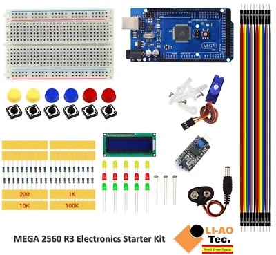Starter Kit MEGA 2560 R3 Breadboard LED LCD SG90 Jumper Wire Button for Arduino - Photo 1/4