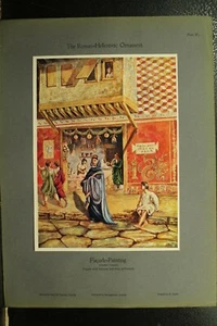100+ year old antique vintage color print ancient Roman Ornament Facade painting - Picture 1 of 1