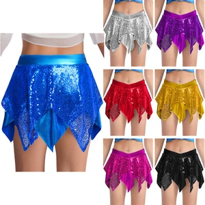 Girl Metallic Shiny Jazz Dance Skirt Sparkly Sequin Mini A Line Skirt with Brief - Picture 1 of 33