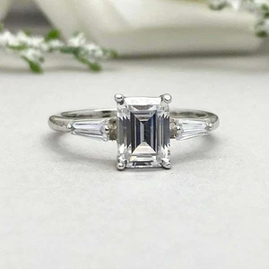2.70 Ct Emerald Cut Simulated Diamond Baguette Wedding Ring 925 Sterling Silver - Picture 1 of 6