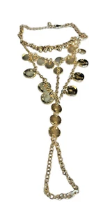 Sklavenarmband mit Kettenring goldfarben gehämmerte Scheiben A1147 - Bild 1 von 3
