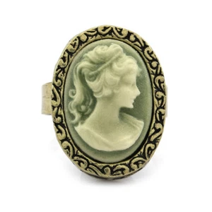 Anillo de cameo de latón bronce dorado verde oliva tamaño ajustable diseñador e1 - Imagen 1 de 3