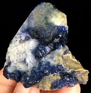 92g Nuevo Encontrar Raro Natural Azul Profundo Fluorita sobre Cuarzo Blanco Muestras ip0726 - Imagen 1 de 12