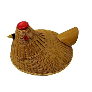 Vintage Rooster Chicken Woven Wicker Basket Lid - Picture 1 of 9