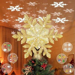 Christmas Tree Topper Lighted, 3D Glitter Snowflake Tree Topper Built-in LED - Picture 1 of 7