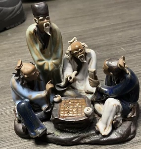 Vintage Highly Detailed 4 Chinese Mudman Playing Intense Game Figurine Mud Man - Picture 1 of 12