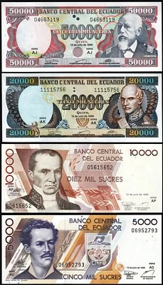 Ecuador 4 Pcs SET, 5000 10000 20000 50000 Sucres 1999, UNC, P-127, 128, 129, 130 - Image 1 of 4
