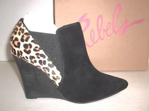 Rebels Size 9 M Fairmont Black Leopard Leather Booties Boots New Womens Shoes - Picture 1 of 6