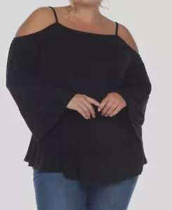 White Mark Women's Black Cold Shoulder Ruffle Sleeve Top Plus Size 3XL - Picture 1 of 1