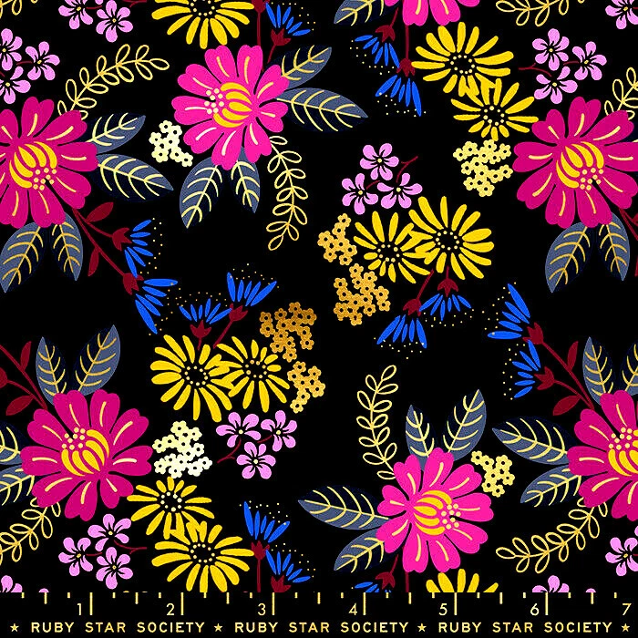 Moda Fabrics 1026 16M RUBY STAR METALLIC FLORAL "BLACK" BTY - Image 1 of 1