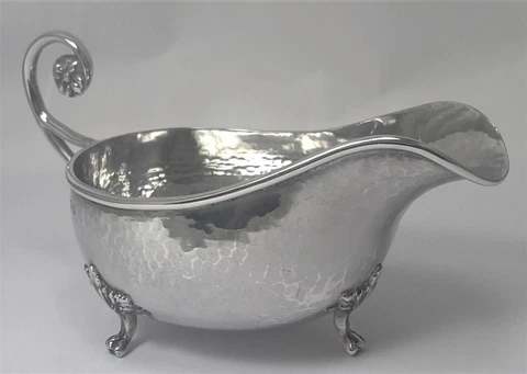 Arts & Crafts Sterling Silver Sauce/Gravy Boat  - Hallmarked 1918 by A. E. Jones Cover
