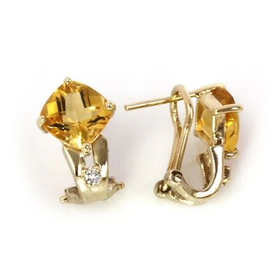 3 ctw Natural Citrine Diamond Solid 14k Yellow Gold Omega Back Drop Earrings - Image 1 of 4