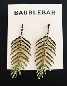 BAUBLEBAR JUST BREEZY PALM LEAF CRYSTAL PAVE GOLD-TONE DROP EARRINGS 2.5" NEW - Picture 1 of 7