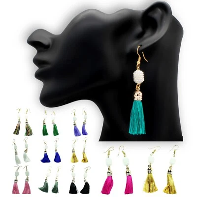 Tassel Earrings Fringe Pearl Dangle Drop Design Fashion Tassle Jewellery Trend - Image 1 of 4