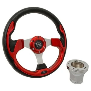 GTW 12.5 Inch Red Rally Golf Cart Steering Wheel with Chrome Hub Yamaha |1996-Up - Bild 1 von 3