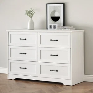 55'' TV Stand Double Dresser for Bedroom Chest of 6 Drawers Wood Cabinet Storage - Picture 1 of 35