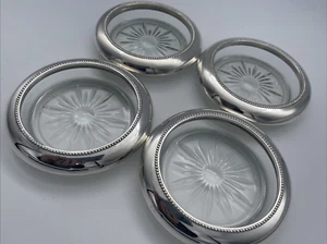 FRANK N WHITING & COMPANY STERLING 04 PAT. PENDING SILBER & GLAS UNTERSETZER 4 SET - Bild 1 von 14