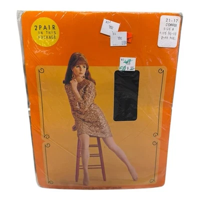 Medias de malla sin costuras ligeras de nailon vintage de 2 pr café 9 1/2-10 punta reforzada Foto 1 de 2