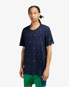 Polo Ralph Lauren Uomo 2X T-Shirt Pigiama Blu Navy All Over Pony Logo Girocollo - Foto 1 di 4
