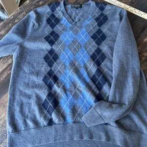 Banana Republic Argyle V-Ausschnitt 100% Merinowolle Pullover Sweater grau blau - Bild 1 von 8