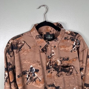 Camisa Pelirroja Manga Larga Abotonada Rodeo Vaquero Estampado Occidental Talla XL - Imagen 1 de 11