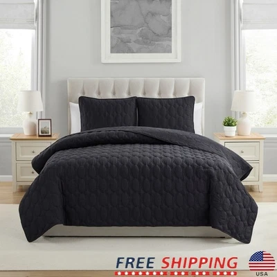 Juego de edredón pinsonico geométrico negro de 3 piezas juego de cama ligero de microfibra EE. UU. Foto 1 de 4