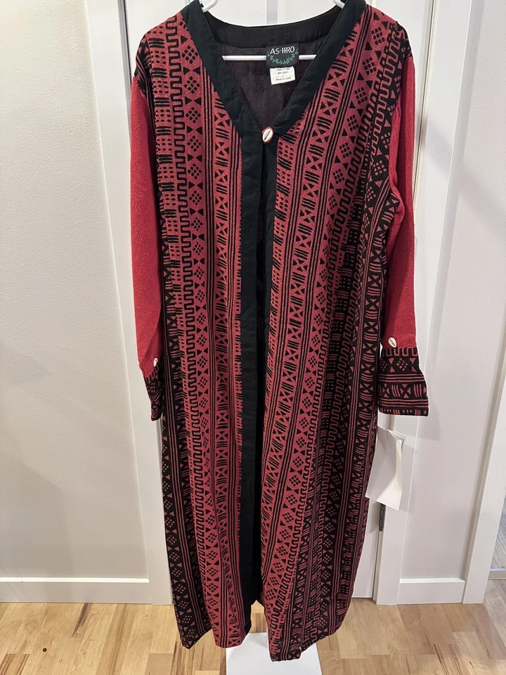 Ashro Nuevo con Etiquetas M Gran Tamaño Caftán Afrocéntrico Frente Abierto Africano Étnico Kimono Rojo Foto 1 de 4