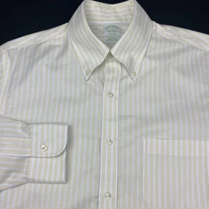 Brooks Brothers Milano Herrenhemd 15-32 weiß gelb gestreift bügelfrei - Bild 1 von 10