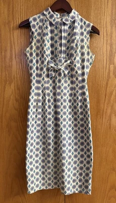 VTG 1960s Fritz Mar Junior Floral Sheath Dress Peter Pan Bow Detail Metal Zipper - Image 1 of 4
