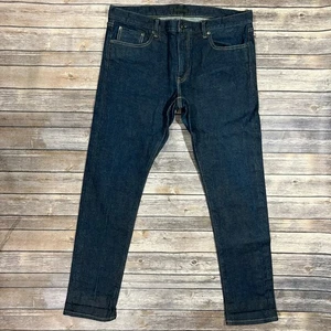 Jeans Kaihara japoneses con ribete Uniqlo ajustados rectos 38x34 azul elástico denim - Imagen 1 de 12