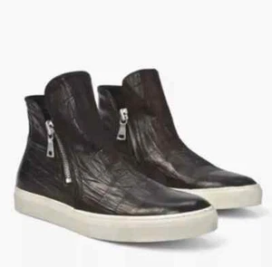 JOHN VARVATOS Brown Reed Crocs Embossed Leather Ankle Boots Sz 10.5 - Picture 1 of 5