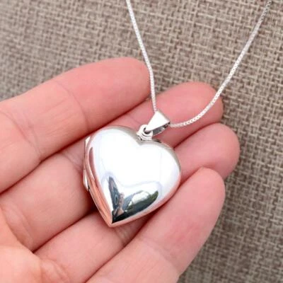 925 Sterling Silver Plain Heart Photo Locket Pendant Necklace Jewellery - Image 1 of 4