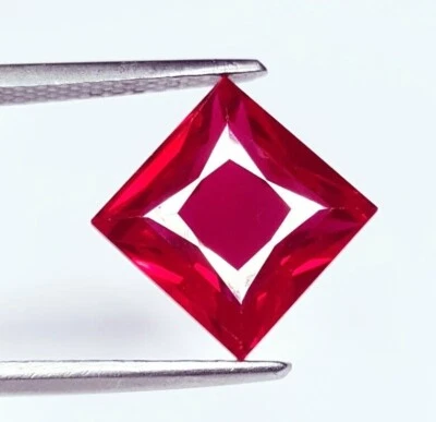 Ruby  5.35 Ct Certified Natural Burmese Red Princess Cut Loose Faceted Gemstone - Image 1 of 4