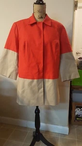 Coldwater Creek Jacket Coat Button Front Hip Length Size 16 Orange & Beige - Picture 1 of 7