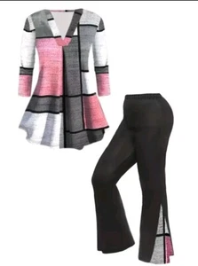 NEU Curvy Gurl 4X rosa weiß grau LS Tunika & ausgestellte Leggings GENAUER VERSAND  - Bild 1 von 8