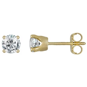 14K Solid Yellow Gold 0.2, 0.5, 1, 1.56 TCW Round Diamonique CZ Stud Earrings - Picture 1 of 1