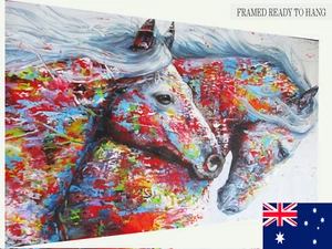 Running Horse Canvas Painting framed Poster Wall Art Print Picture - Picture 1 of 8