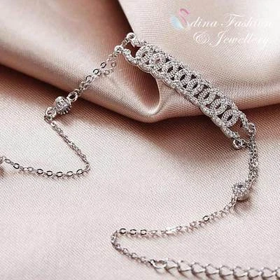 18K White Gold Plated Cubic Zirconia Exquisite Linked Circles Strip Bracelet - Image 1 of 4