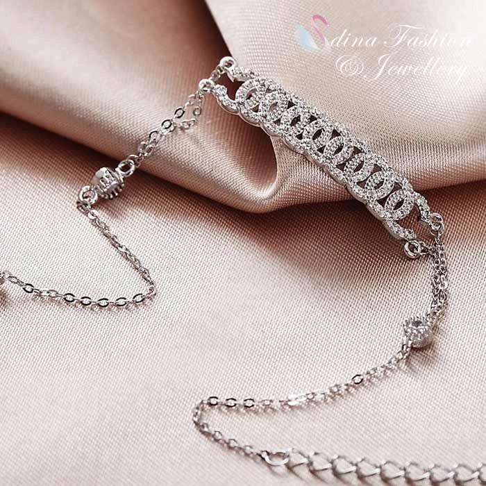 18K White Gold Plated Cubic Zirconia Exquisite Linked Circles Strip Bracelet Foto 1 de 4