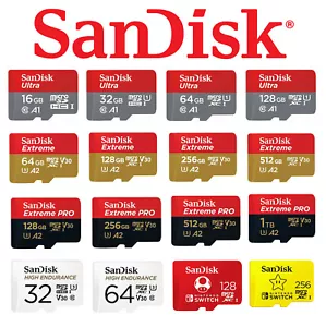 Micro SD Card SanDisk 16G 32GB 64GB 128GB 256G 512G 1TB Ultra Extreme Pro Memory - Picture 1 of 47