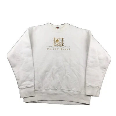 Винтажный Delray Beach толстовка женщин большой белый вышитый ворота пуловер - Изображение 1 из 4