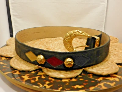Doncaster Multicolor Suede Belt Goldtone Hardware Made in USA -women size medium - Image 1 of 4