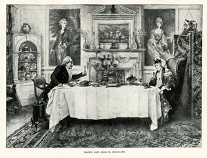 Darby and Joan old fashioned loving couple 1892 photoengraving art print - Picture 1 of 3