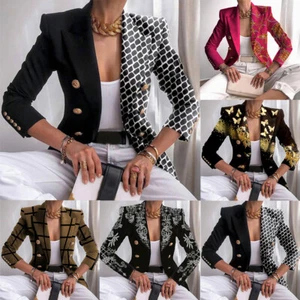Women's Double Breasted Blazer Suit Tops Ladies Slim Coat Jacket Office Outwear - Picture 1 of 18