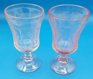 Federal Indiana Madrid Footed Goblet 6 1/2 Inch Tall Vintage Pink Glass Lot 2 - Picture 1 of 4