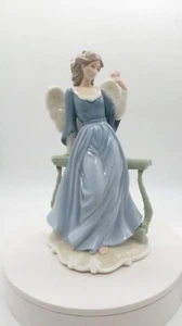 O’Well Porcelain Angel Large Figurine On Balcony Holding A Rose 12.5” Tall - Picture 1 of 6