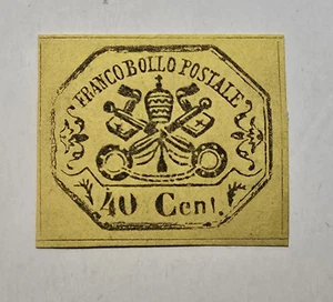 Italy (Roman States) Scott #17a ($285) - A7 40c black, yellow - MH - VF - Note - Picture 1 of 2