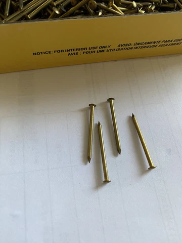 Old 1” Brass Vintage NAILS 200 Escutcheon pins USA made 20 ga small head BRADS Cover