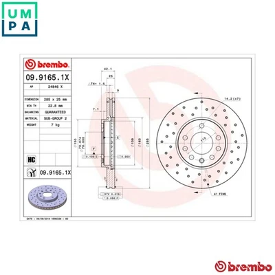 2x BRAKE DISC 09.9165.1X FOR CADILLAC VAUXHALL VECTRA/Mk/II SIGNUM SAAB 1.9L BLS - Image 1 of 4
